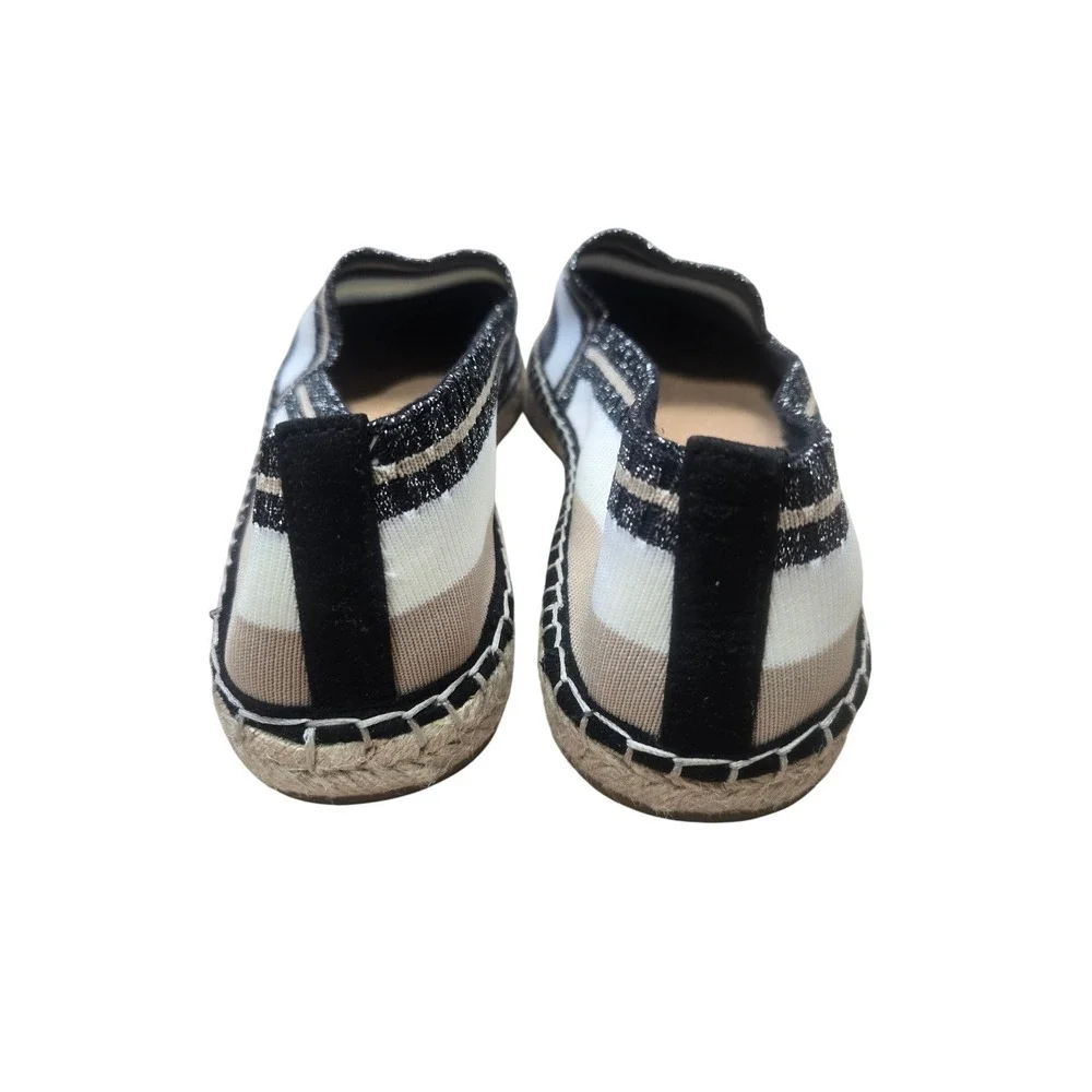 INC International Concepts Corvina Striped Sequin Espadrille Flats Black Tan 8.5